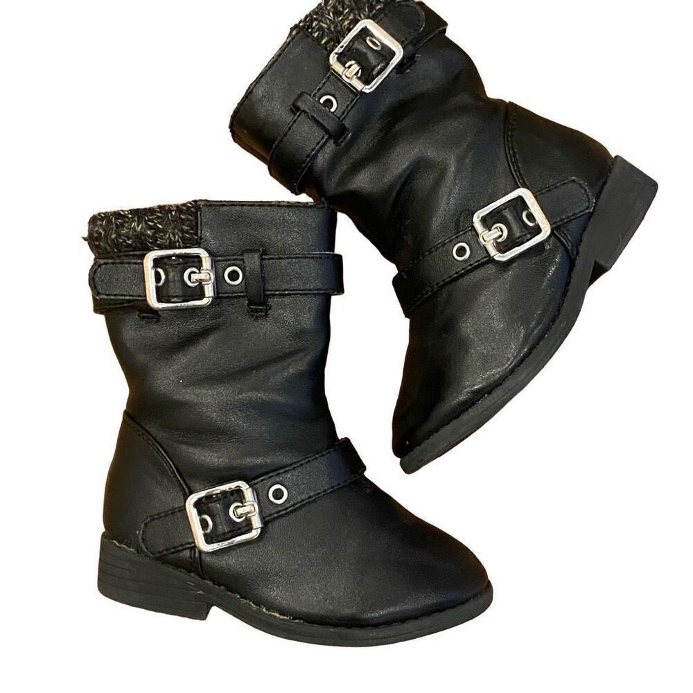 Garanimals Black Fashion Boots Side Zipper Knit Upper Buckle Accents Toddler Siz